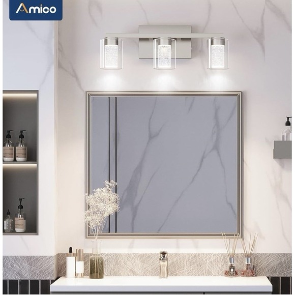 Bathroom Vanity Lights, 3 Lights Brushed Nickel Bathroom Lighs with 3 Color Mode